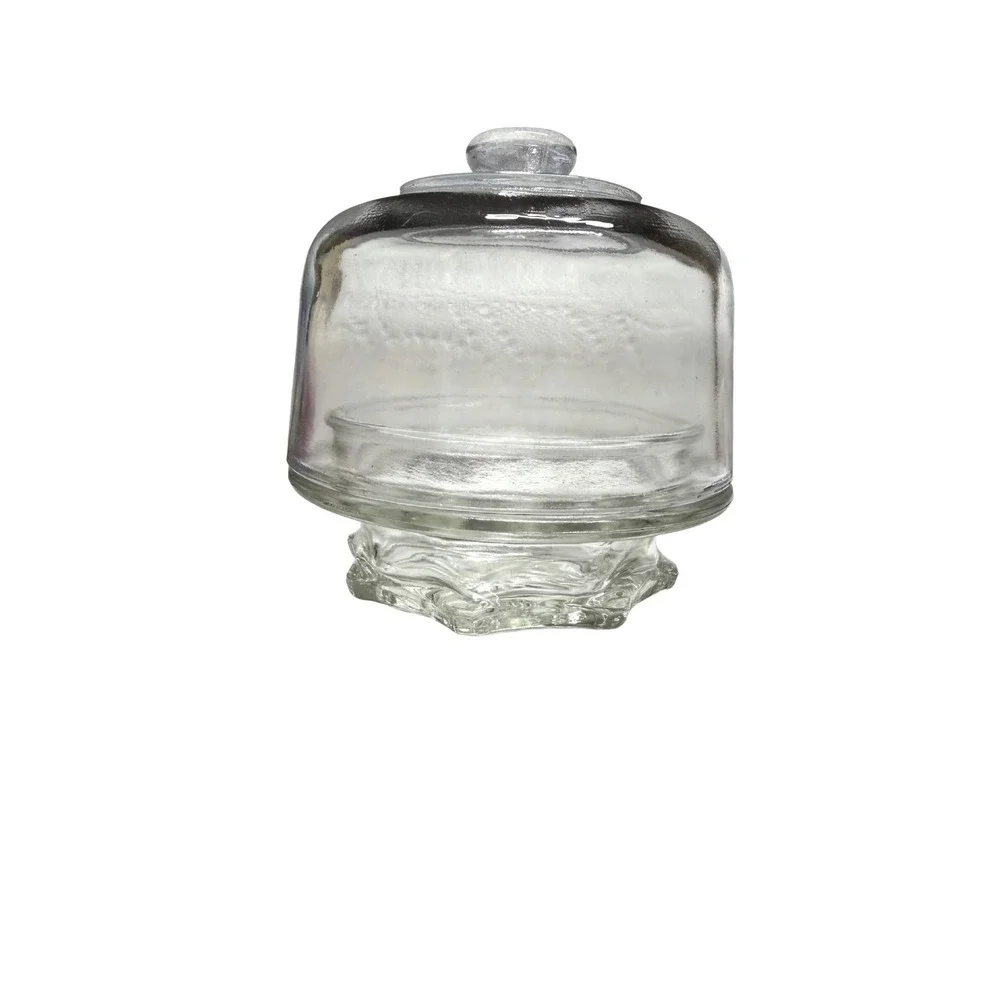 Vintage Clear Pressed Glass Mini Pedestal Cake Stand with Dome Lid 4.5 Inch